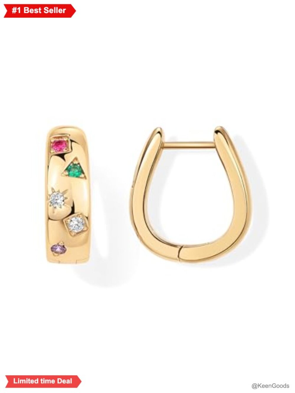 14K Gold Plated Chunky Hoop Earrings 925 Sterling Silver Posts Cubic Zirconia